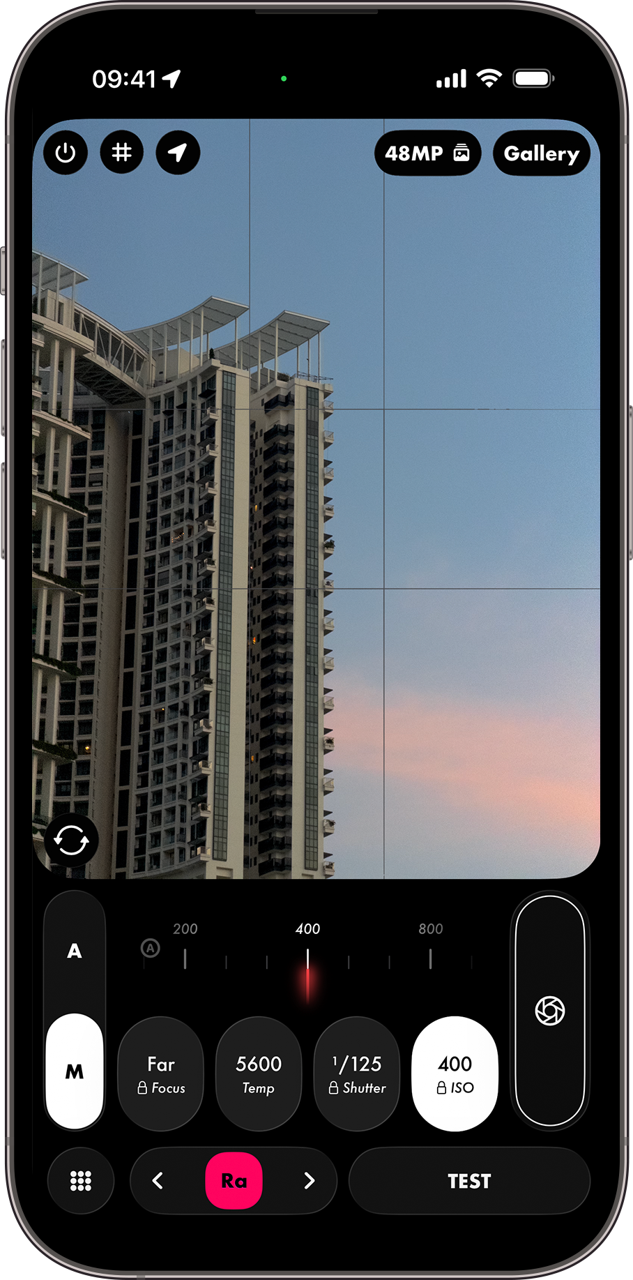 LUMA screenshot showing manual camera interface in use