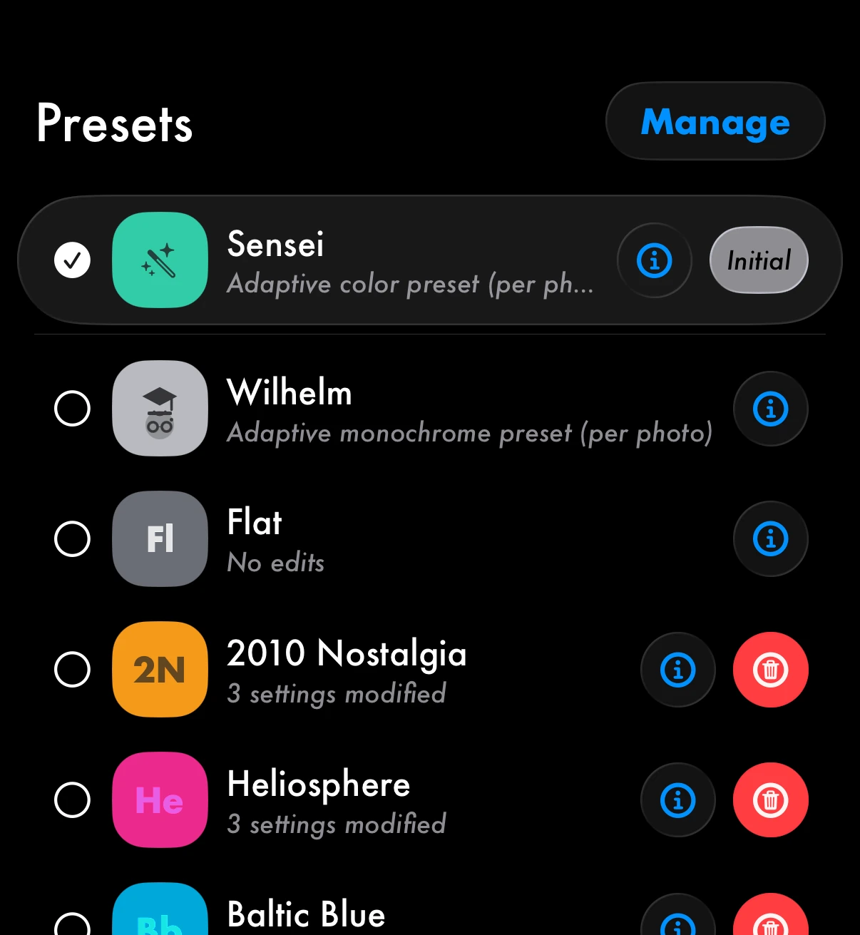 LUMA Presets interface