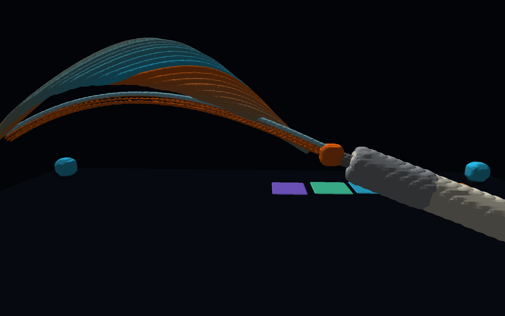 A Metaspace scene rendered mid-drawing: an Apple Pencil constructing a luminous woven surface from precise strokes